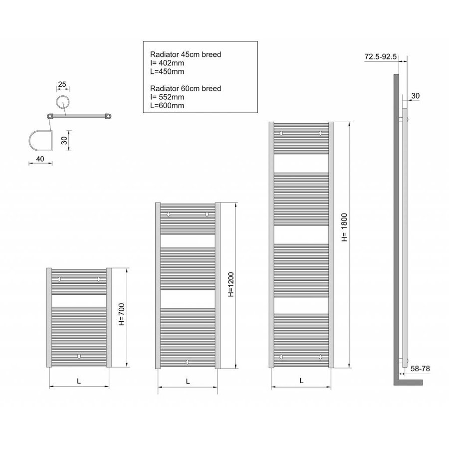 Heka Sierradiator Wit 1185X450 Midden/Onder Aansluiting