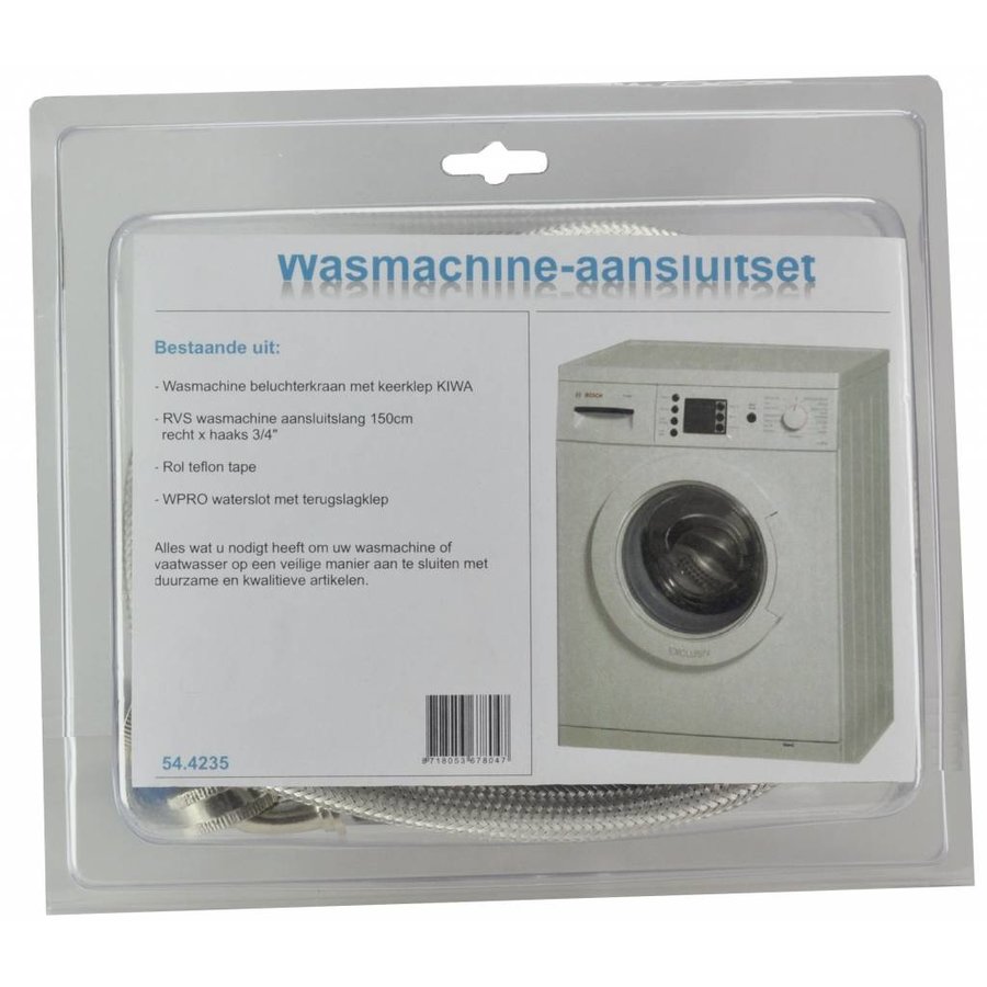 Rvs Wm Aansluitset 150Cm + Kraan + Waterslot