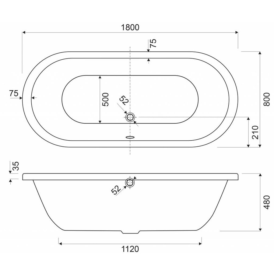 Ligbad Wavedesign Dianthe Wit 180X80X48 Cm