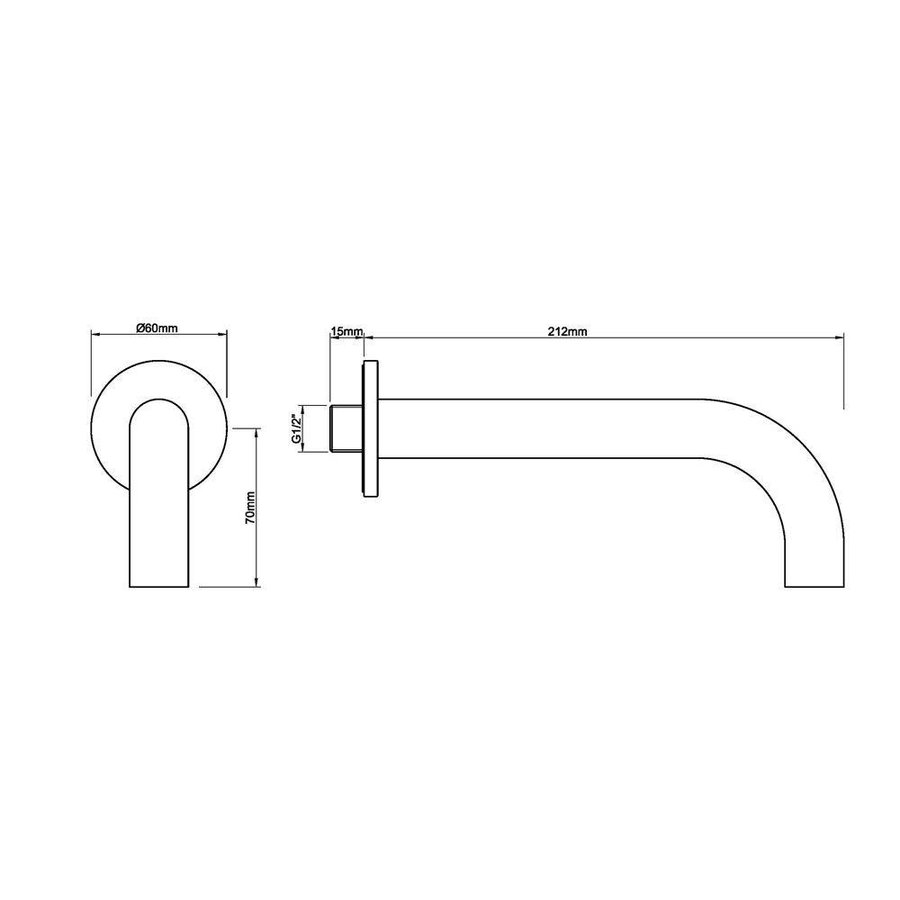 Geborsteld Staal Baduitloop Rond 22 Cm 1/2" Aansluiting