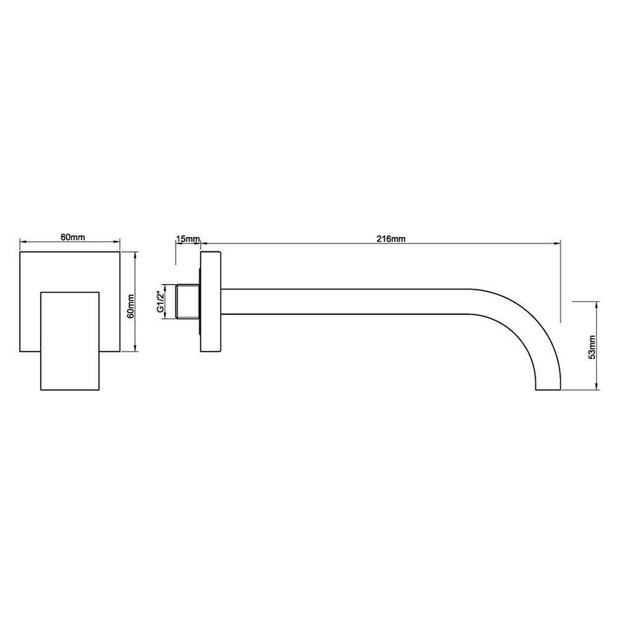 Geborsteld Staal Baduitloop Vierkant 22 Cm 1/2" Aansluiting