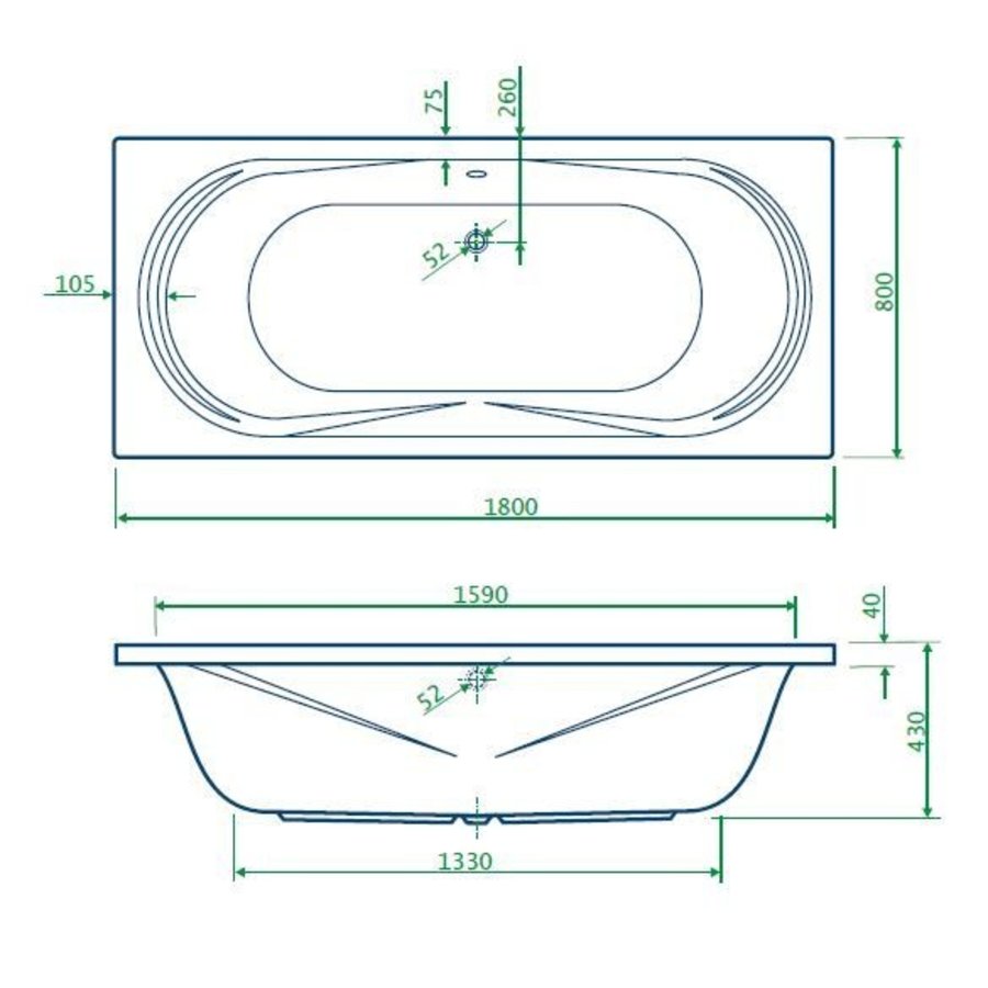 Ligbad Schuit Duo 180X80X43 Cm