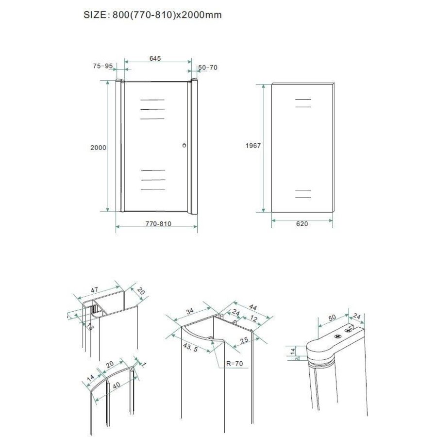 Nisdeur Met Profiel 60/70/80/90/100X200 Cm 8 Mm VeiligheidsglasNisdeur Met Profiel 60/70/80/90/100X202 Cm 8 Mm Veiligheidsglas