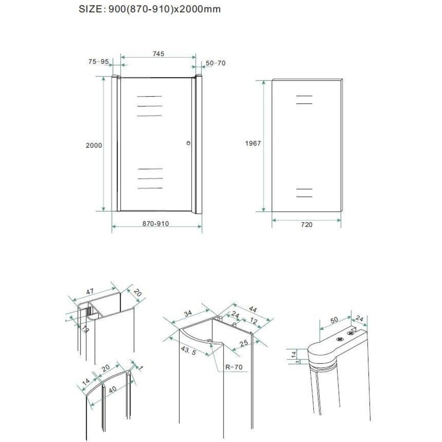 Nisdeur Met Profiel 60/70/80/90/100X200 Cm 8 Mm VeiligheidsglasNisdeur Met Profiel 60/70/80/90/100X202 Cm 8 Mm Veiligheidsglas