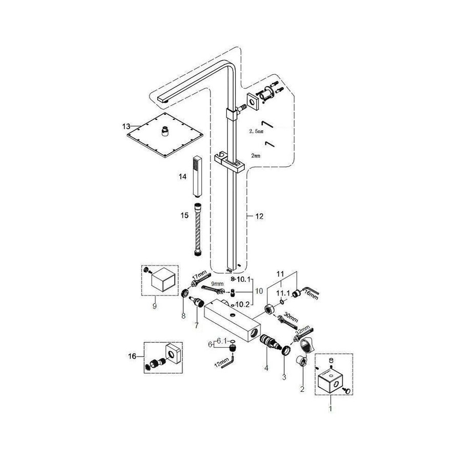 Ceres Square Douche-Opbouwset + Thermostaat Kraan Chroom