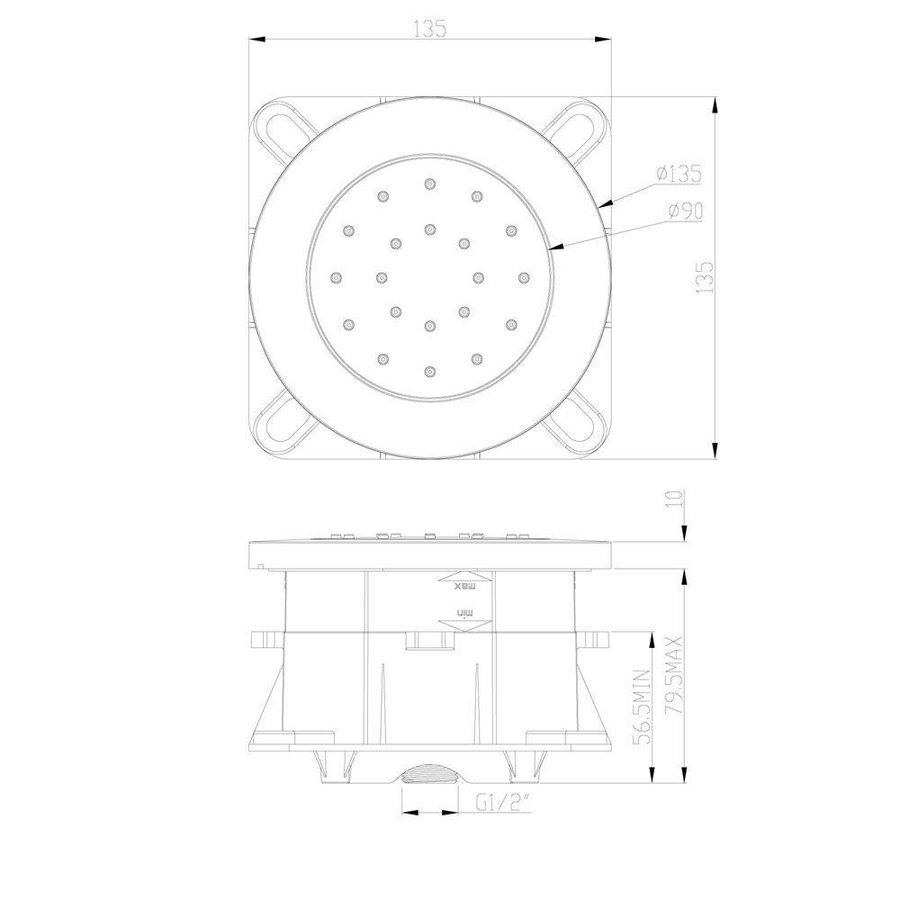 Inbouw Verstelbare Zijdouche Rond 135Mm Abs Chroom