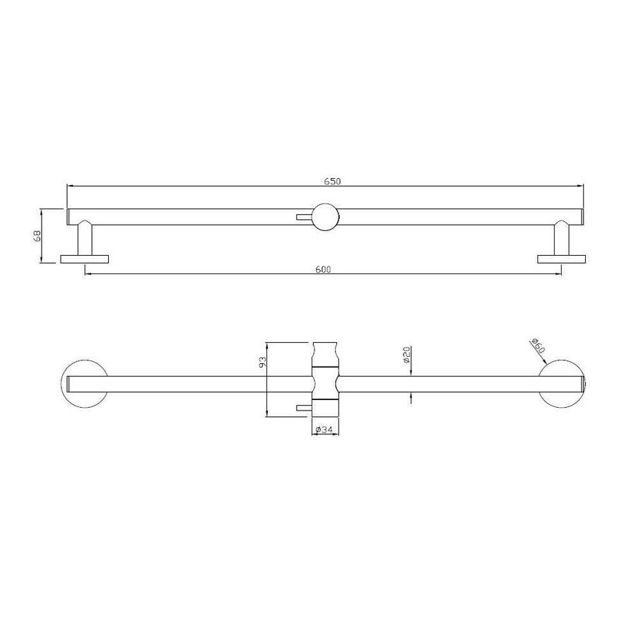 Chroom Messing Glijstang+Glijstuk Rond 650Mm