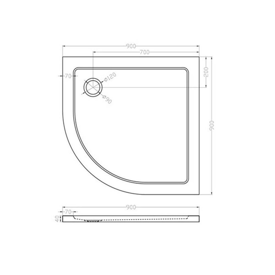 Luxe Douchebak Kwart Rond 90X900X4 Cm Inbouw Wit