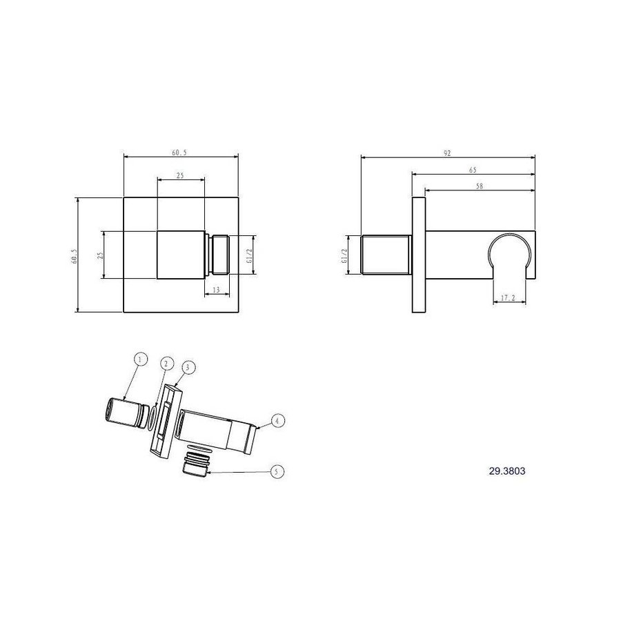 Doucheaansluiting Met Opsteek Vierkant 1/2" Chroom