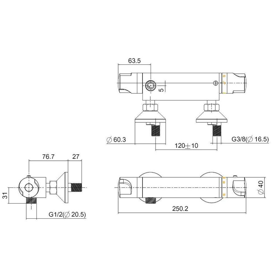 Thermostatische Douchemengkraan Bragi Chroom 12Cm