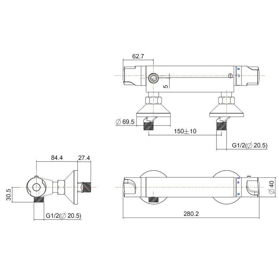 Thermostatische Douchemengkraan Bragi Chroom15Cm