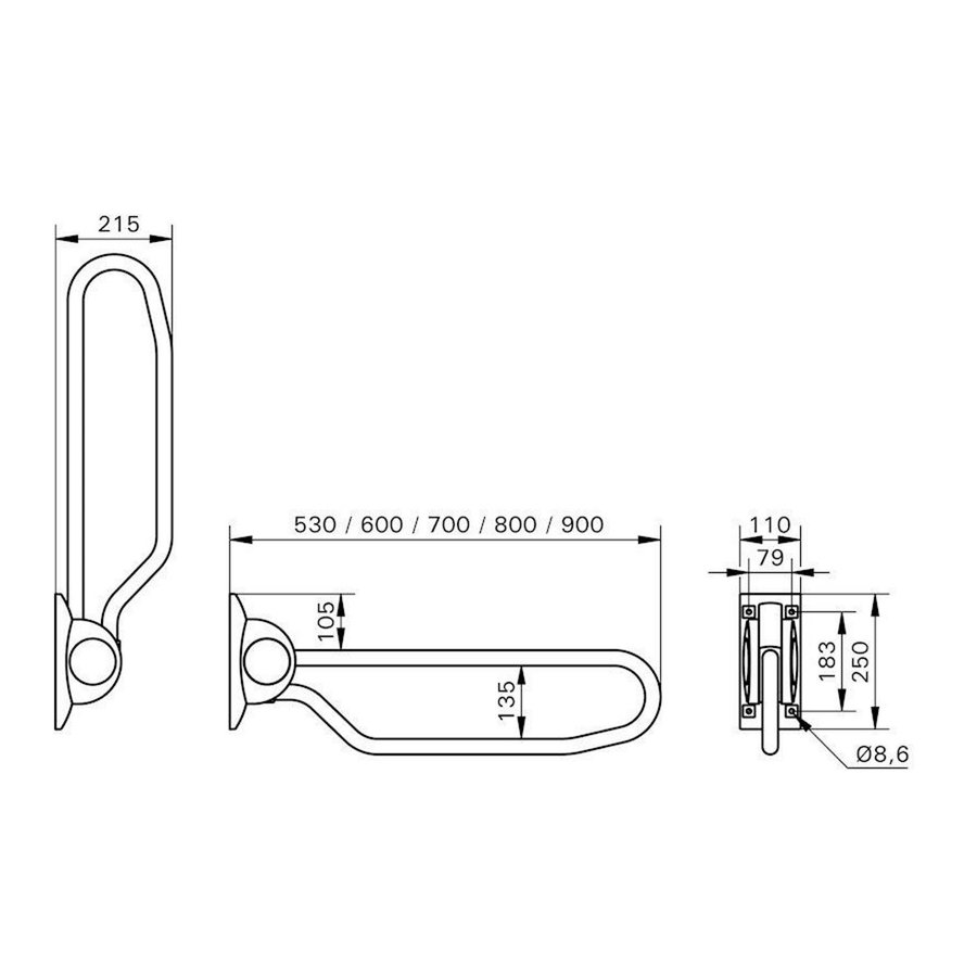 Toiletbeugel Handicare Linido Opklapbaar Aangepast Sanitair 80 cm Antraciet