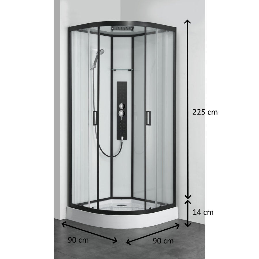 Douchecabine Allibert Uyuni 225x90x90 cm Kwartrond Mat Zwart Schuifdeuren 4mm Helder Glas