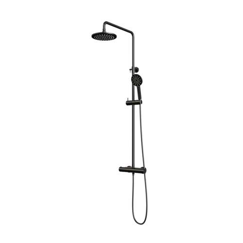 Regendouche Brauer Black Showerpipe met Thermostaat 20cm 3 Standen Mat Zwart 