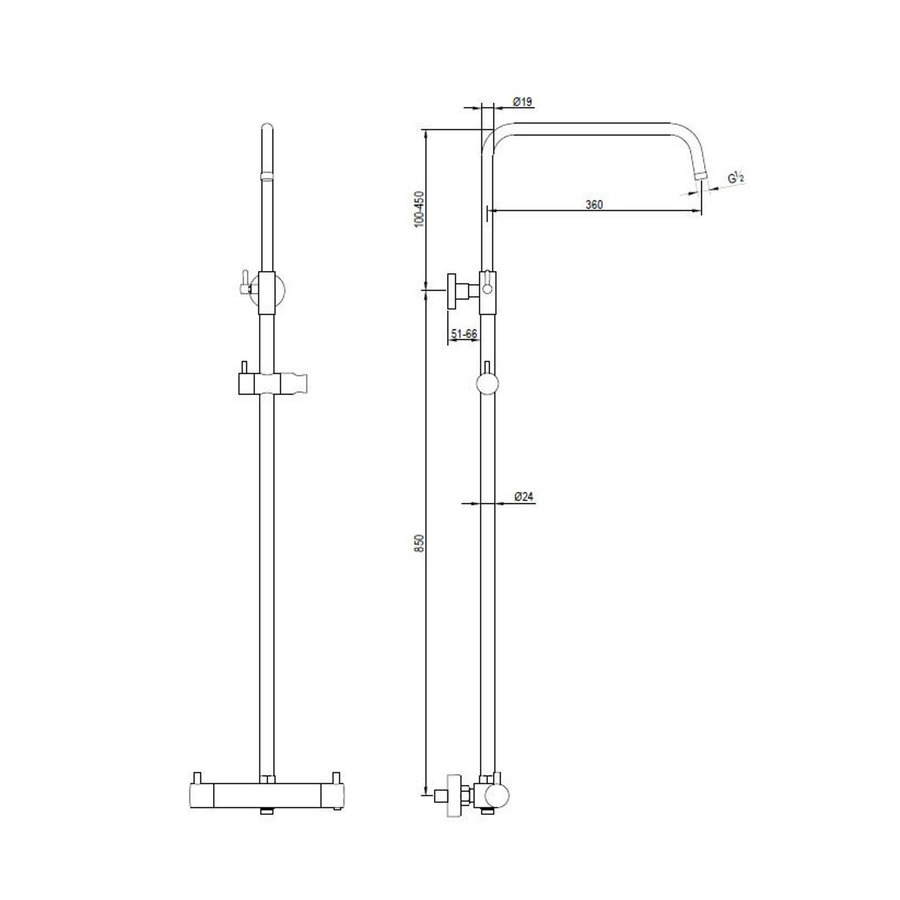 Regendouche Brauer Black Showerpipe met Thermostaat 20cm 3 Standen Mat Zwart