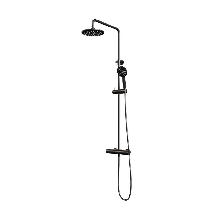 Regendouche Brauer Black Showerpipe met Thermostaat 20cm 3 Standen Mat Zwart