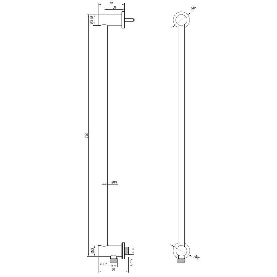 Glijstang Brauer Black 70 cm met Wandaansluitbocht Mat Zwart