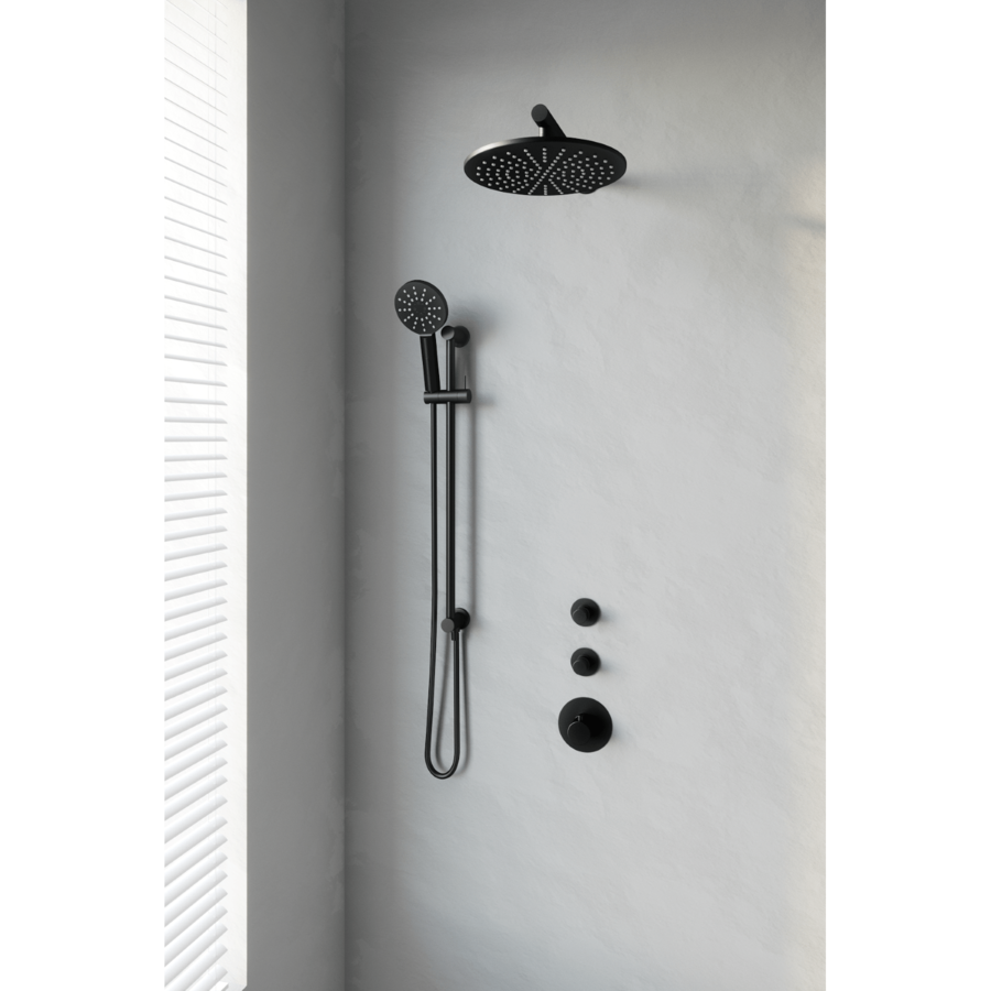 Thermostatisch Inbouwdoucheset Brauer Black 30cm Hoofddouche Wandarm 3 Standen Handdouche op Glijstang Mat Zwart