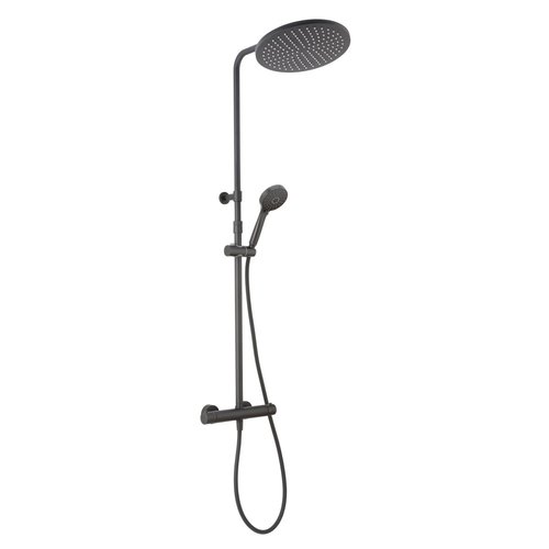 Opbouw Regendouche Salenzi Giro Thermostatisch 30cm en 3 standen Handdouche Gepoedercoat Mat Zwart 