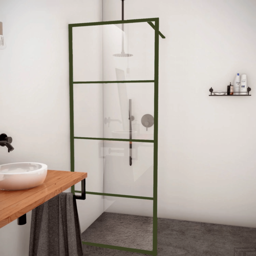 BWS Inloopdouche Frame 100x200 cm 8mm NANO Glas Mat Groen Raster 