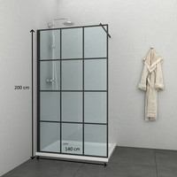 Inloopdouche Allibert Loft-Game Walk-In 140x200 cm 8mm Industrieel Mat Zwart Raster (incl. stabilisatiestang)