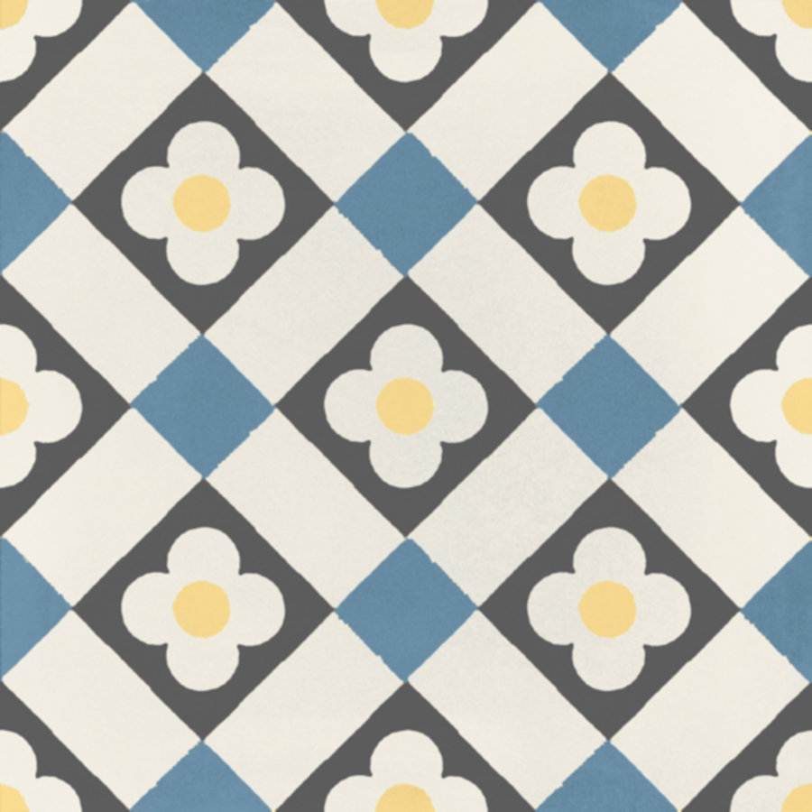 Portugese Vloertegel Jos Hidro Funflower Blauw 19.7x19.7 cm (prijs per m2)