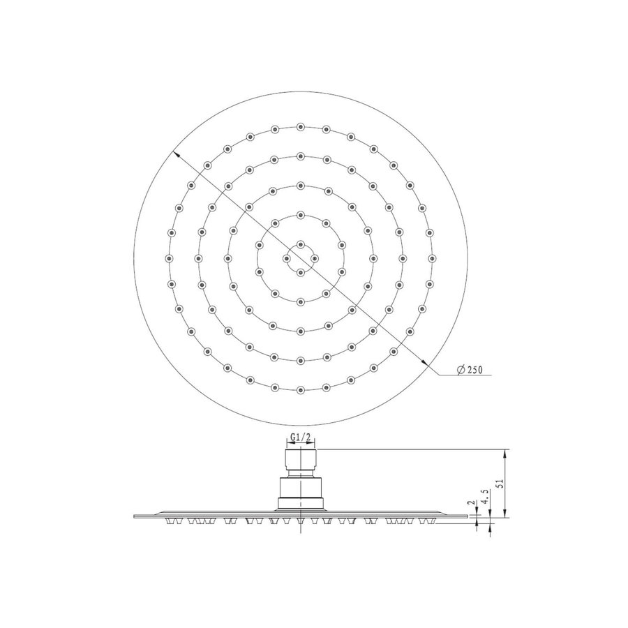 Regendouchekop Sapho Slim Rond 25 cm Gepolijst RVS