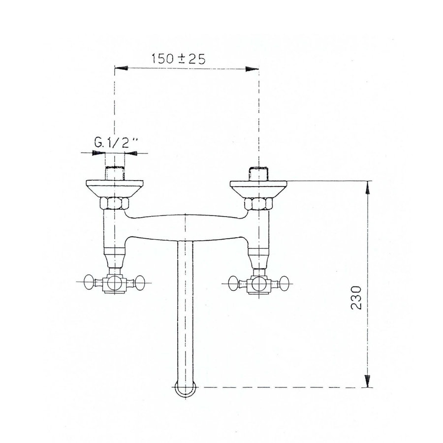 Inbouw Wastafelmengkraan Sapho Antea 2-knop Gebogen Uitloop 19 cm Goud