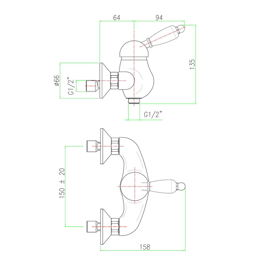 Opbouw Douchekraan Sapho Kirké Mengkraan Retro Wit 1-hendel Chroom