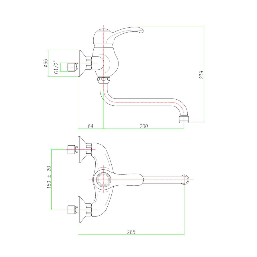 Badmengkraan Sapho Kirké 1-hendel Uitloop Gebogen 20 cm Chroom