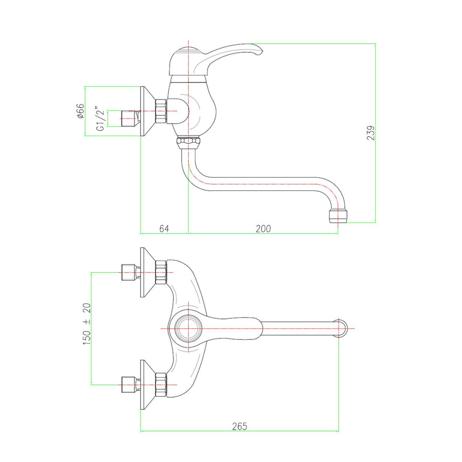 Badmengkraan Sapho Kirké 1-hendel Uitloop Gebogen 20 cm Brons