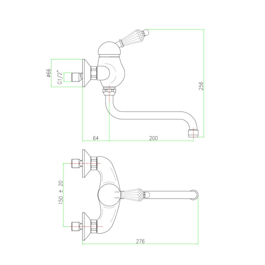 Badmengkraan Sapho Kirké 1-hendel Kristal Retro Uitloop Gebogen 20 cm Brons