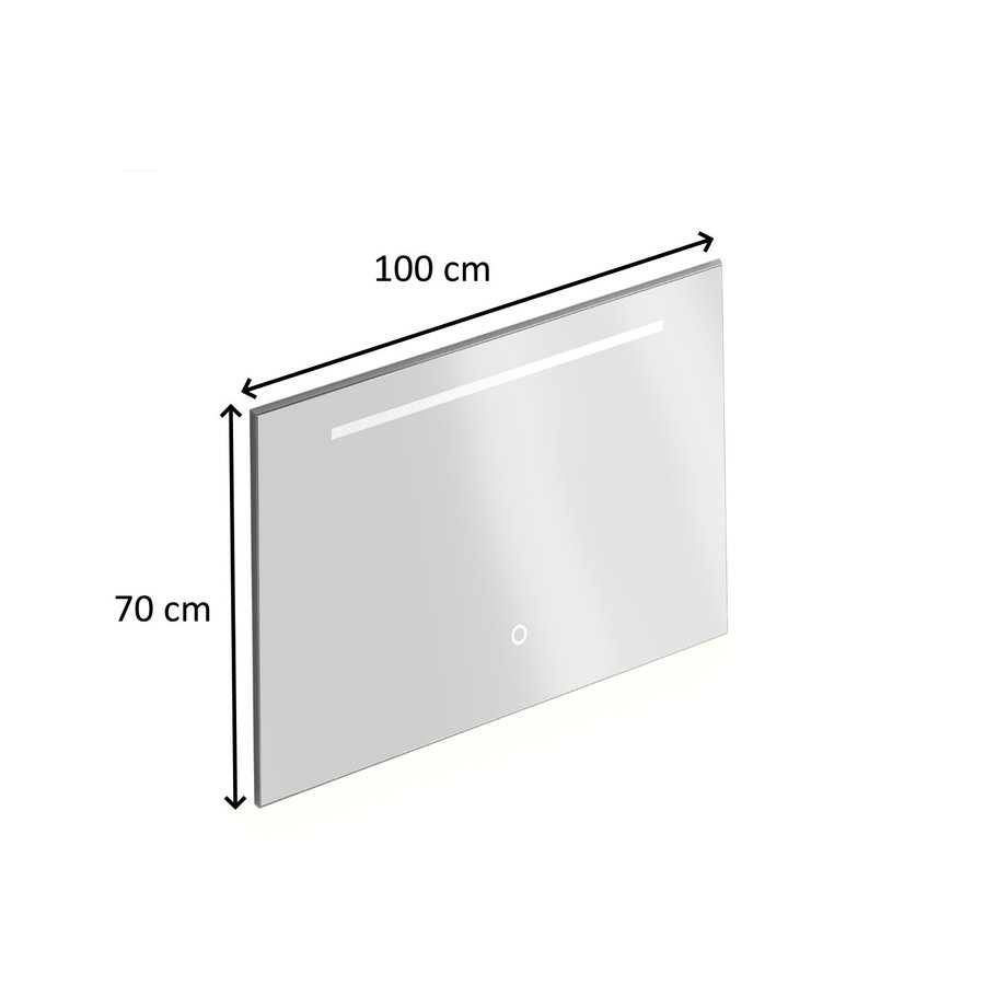 Badkamerspiegel Xenz Bardolino 100x70 cm met Horizontale Verlichtingsbaan en Spiegelverwarming