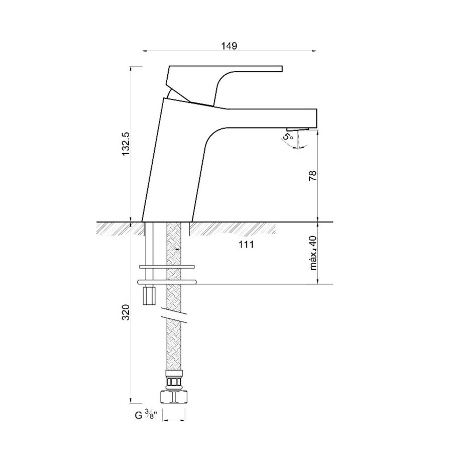 Wastafelmengkraan Sapho Latus 1-hendel Recht 13.2 cm Chroom