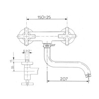 Wastafelmengkraan Sapho Axia 2-kruisgreep Uitloop Gebogen 20.7 cm Chroom