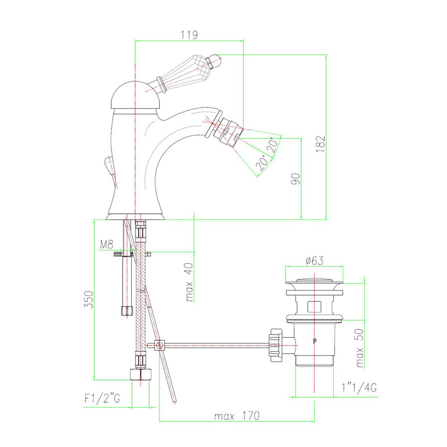 Bidetmengkraan Sapho Kirk� Retro Kristal 1-hendel Gebogen 18.2 cm Chroom (incl. clickwaste)