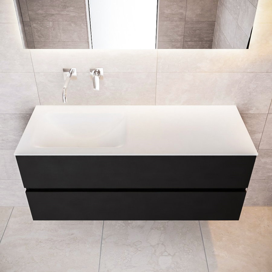 Badkamermeubel Solid Surface AQS Oslo 120x45 cm Mat Zwart Urban (veertien varianten)