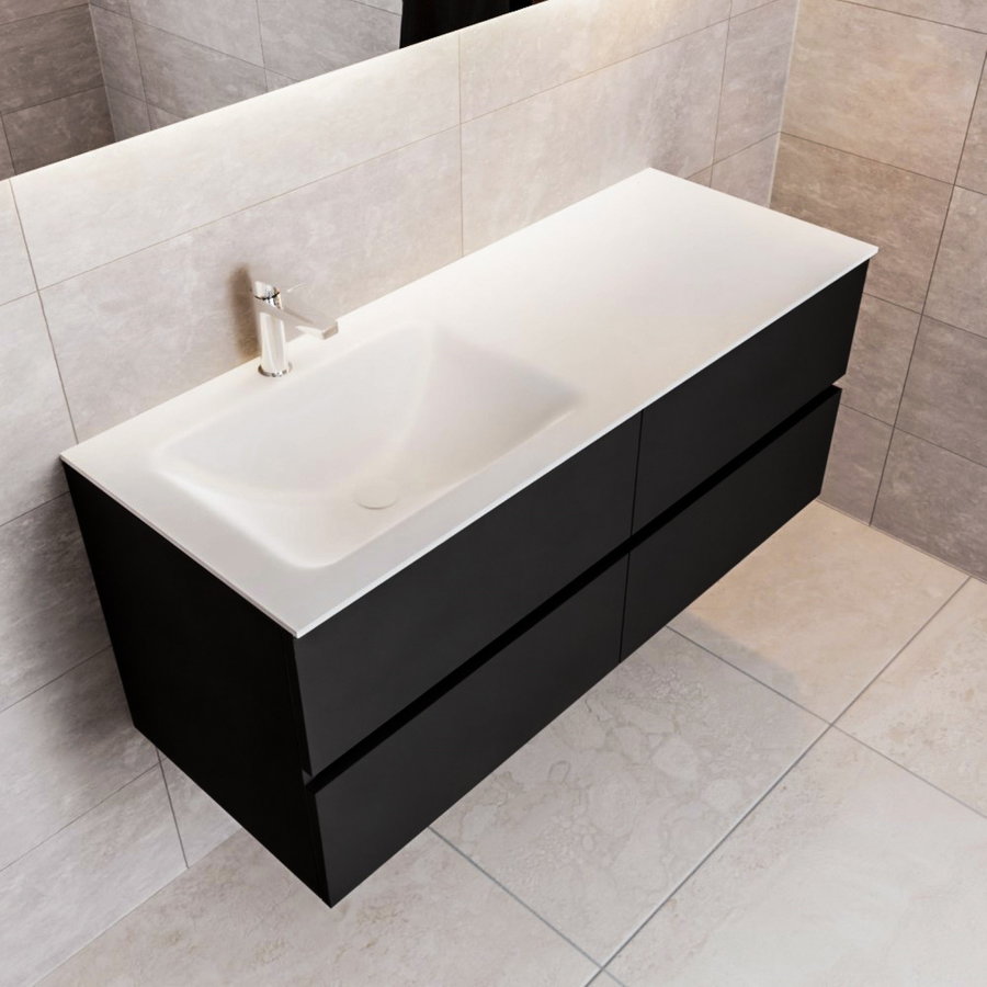 Badkamermeubel Solid Surface AQS Oslo 120x45 cm Mat Zwart Urban (veertien varianten)