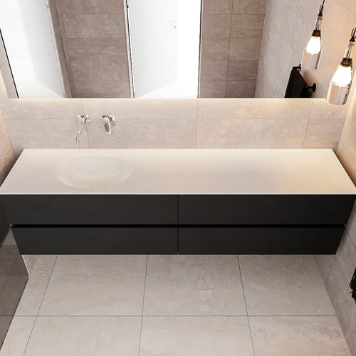 Badkamermeubel Solid Surface AQS Stockholm 200x45 cm Mat Zwart Urban (zes varianten) 