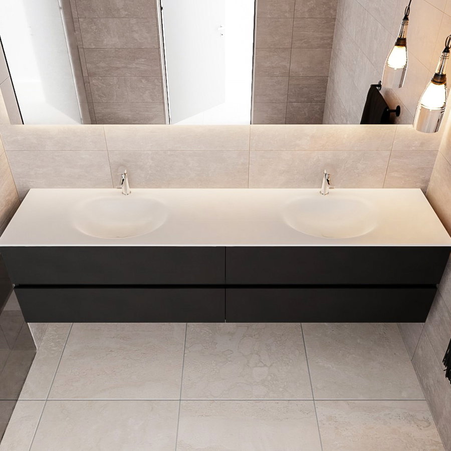 Badkamermeubel Solid Surface AQS Stockholm 200x45 cm Mat Zwart Urban (zes varianten)