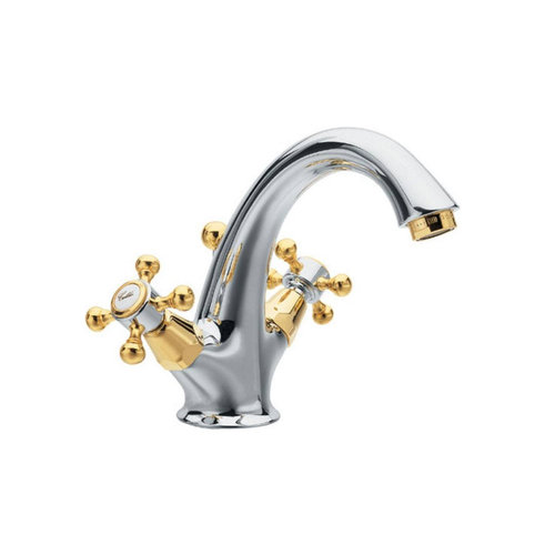 Wastafelmengkraan Sapho Antea 2-knop Uitloop 12 cm Chroom / Goud (incl. clickwaste) 