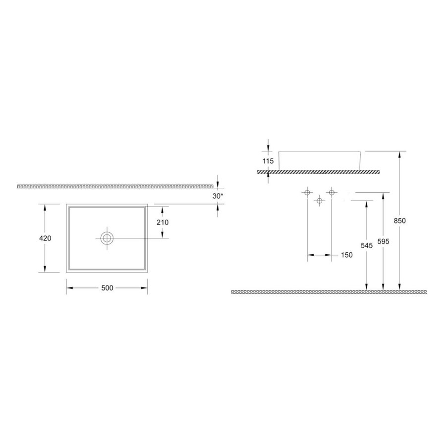 Wastafel Opbouw Sapho Purity Rechthoekig 50x42x11.5 cm Keramiek Wit