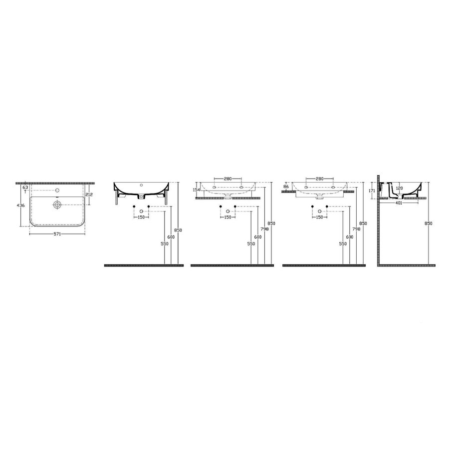 Wastafel Sapho Sott Aqua Rechthoekig 57.1x43.6x15.4 cm cm Keramiek Wit