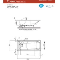 Ligbad Allibert Cosmo 180x80x53-54,5 cm