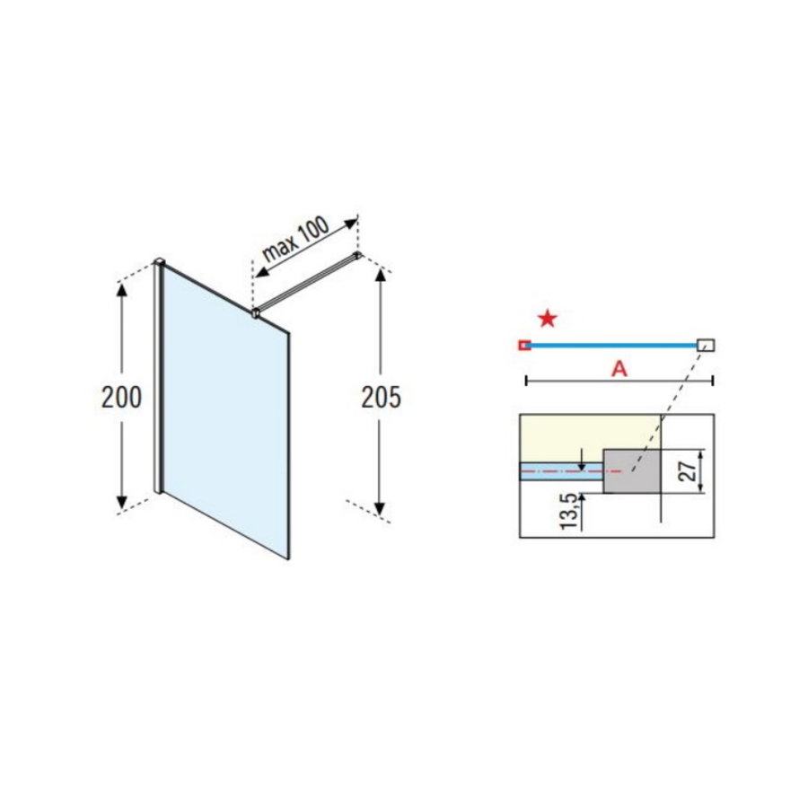 Inloopdouche Novellini Kuadra H Stripes Helder Glas Mat Zwart Profiel (alle maten)