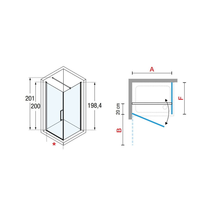 Douchecabine Novellini Young G+F met Draaideur Helder Glas Mat Zwart Profiel (alle maten)