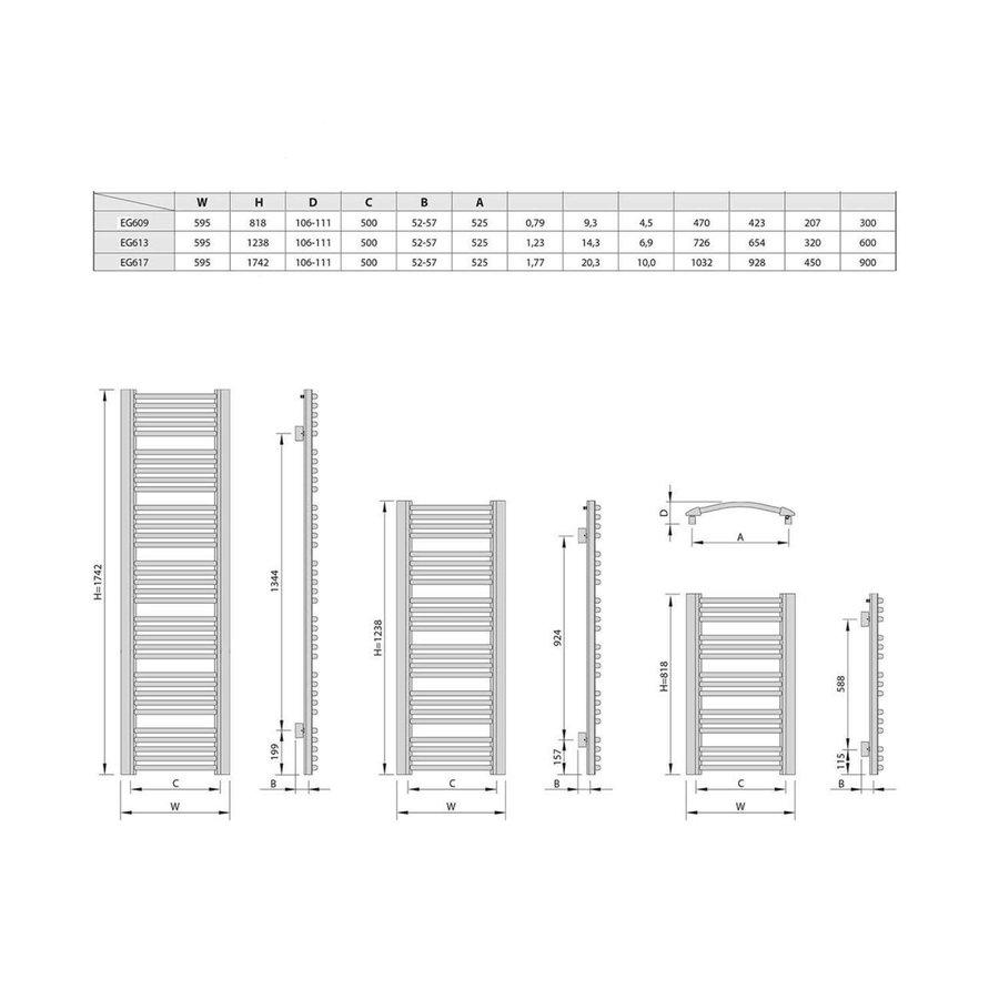 Handdoekradiator Sapho Egeon Gebogen 59.5x174.2 cm Brons