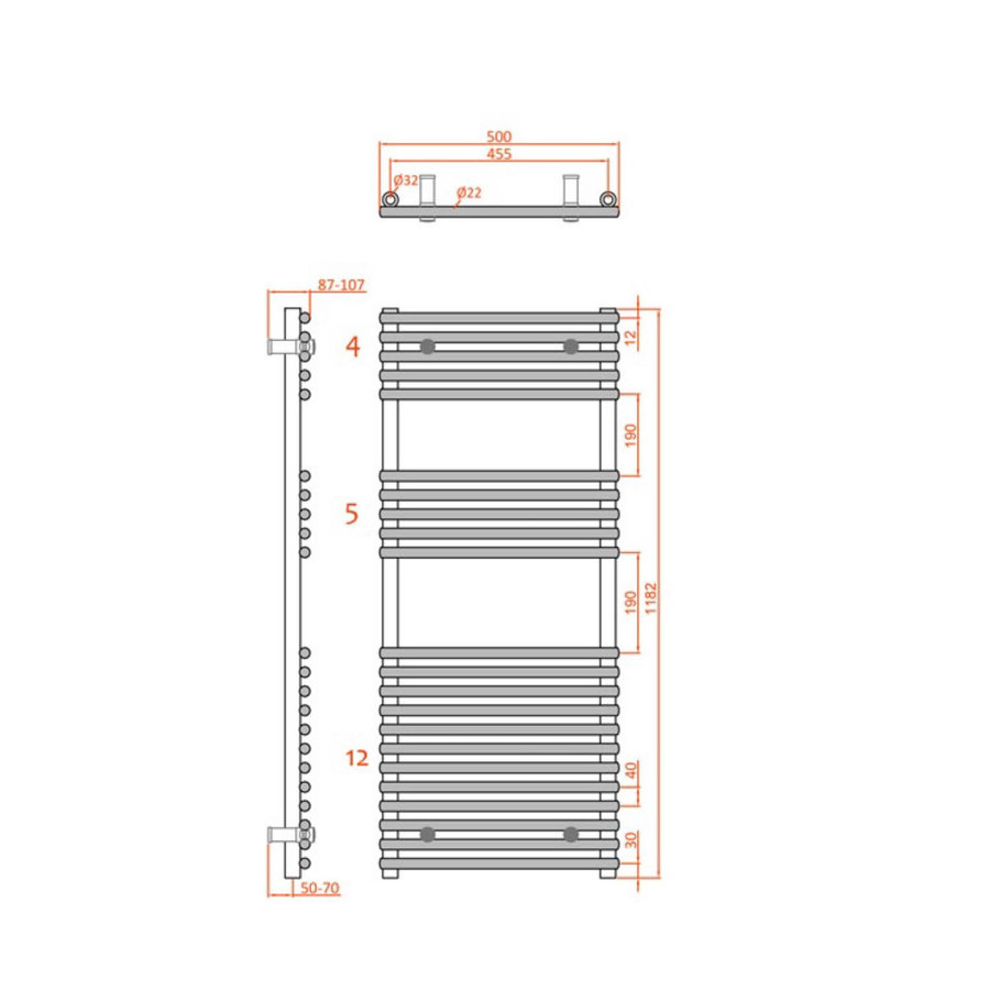 Handdoekradiator Sapho Deserto Recht 50x118.2 cm Chroom