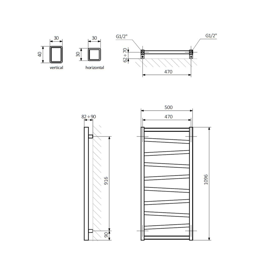 Designradiator Sapho Zig Recht 50x109.6 cm 406W Wit