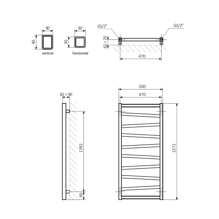 Designradiator Sapho Zig Recht 50x157.2 cm 582W Antraciet